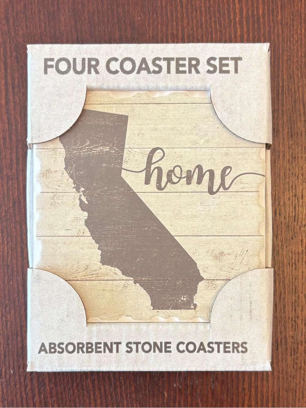 California Home Tumbled Stone Coasters Set of 4 Cork Backing New in box